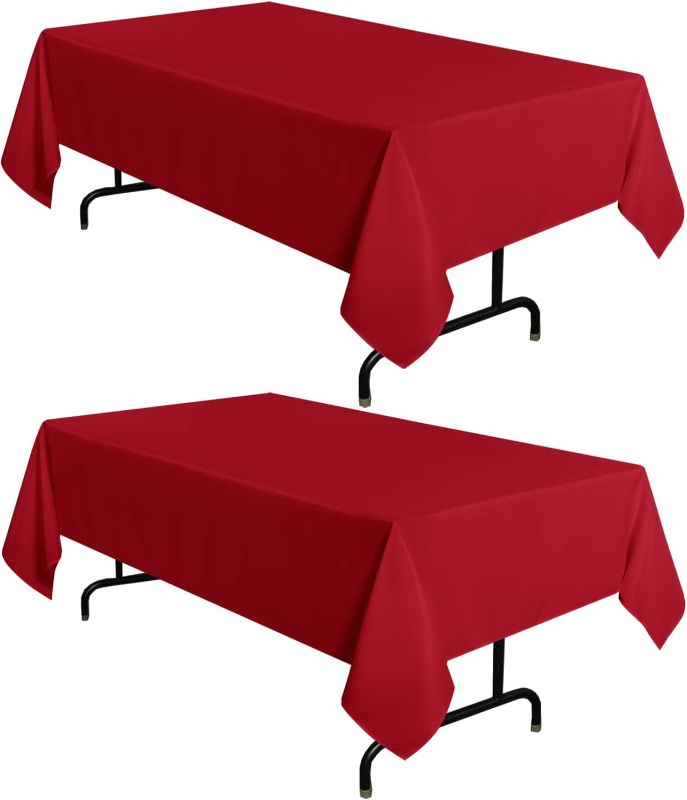 Photo 1 of sancua 2 Pack Red Tablecloth 60 x 102 Inch, Rectangle 6 Feet Table Cloth - Stain and Wrinkle Resistant Washable Polyester Table Cover for Dining Table, Buffet Parties and Camping
