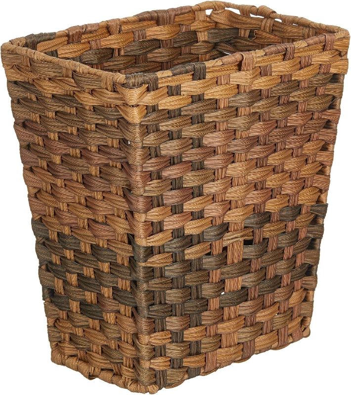 Photo 1 of mDesign Small Woven Trash Can - Slim Rectangular Waste Basket - Decorative Garbage Waste Bin for Bedroom, Bathroom, Kitchen, Home Office, Craft, Laundry, Utility Rooms, and Garage - Brown Ombre
