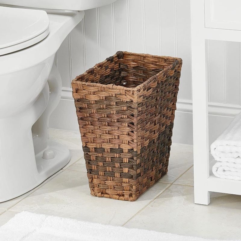 Photo 2 of mDesign Small Woven Trash Can - Slim Rectangular Waste Basket - Decorative Garbage Waste Bin for Bedroom, Bathroom, Kitchen, Home Office, Craft, Laundry, Utility Rooms, and Garage - Brown Ombre
