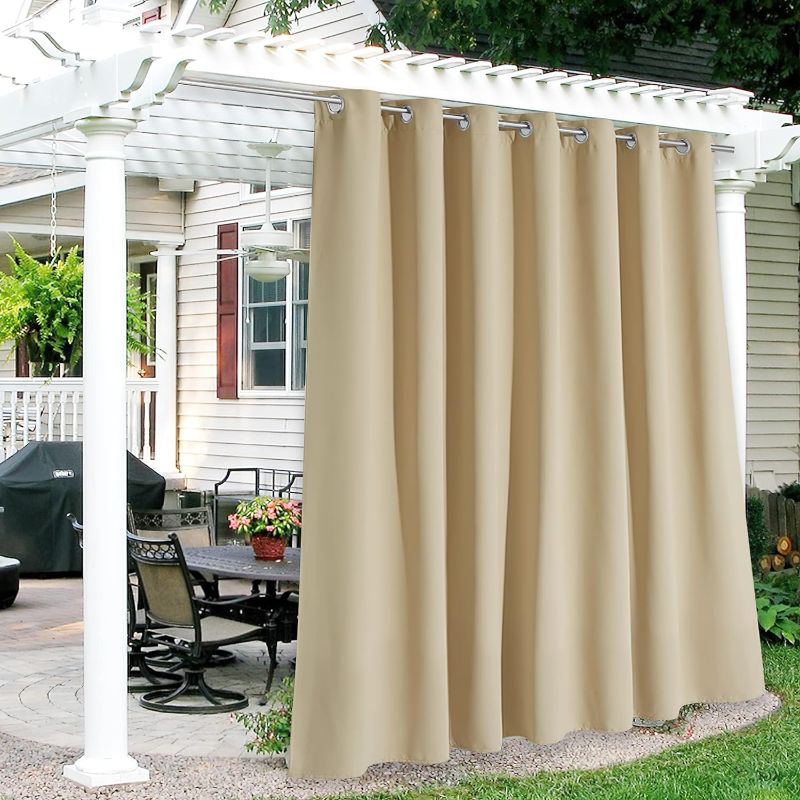 Photo 1 of RYB HOME Extra Wide Outdoor Curtains for Patio Waterproof Windproof Blackout Curtains for Porch Pergola Arbor Lanai Pool House Outside Deck, 52 inch Width x 84 inch Length, 1 Pc, Biscotti Beige

