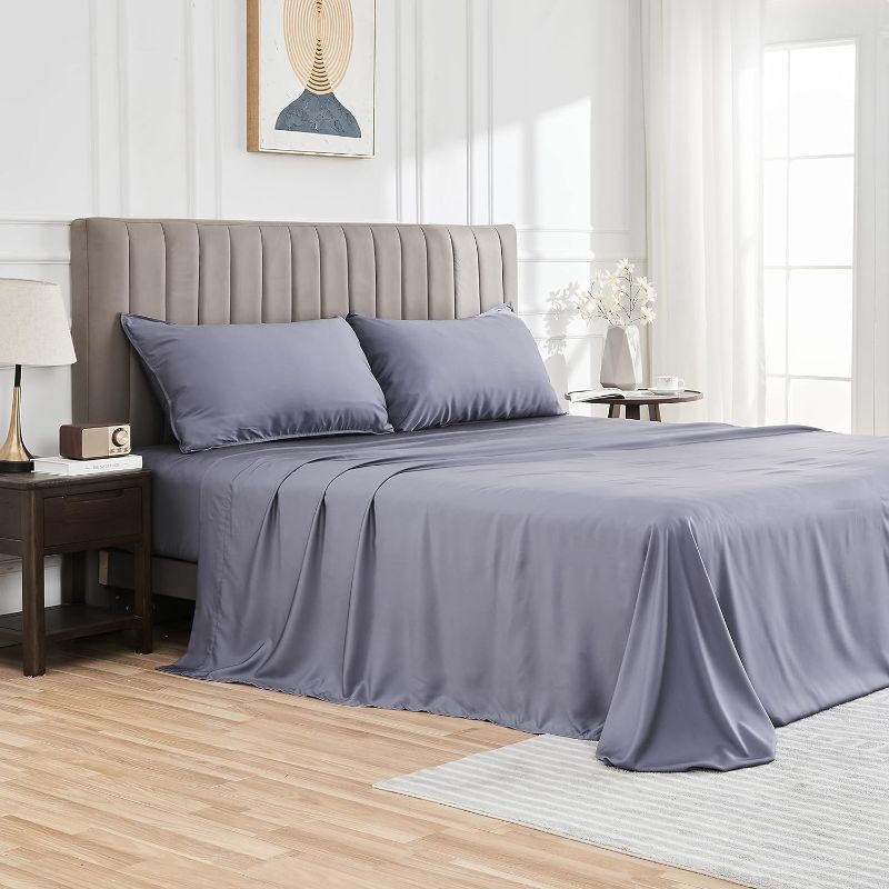 Photo 2 of CGK King Size Cooling Breathable 100% Bamboo Bed Sheets Set 250 Thread Count Super Silky Soft with 16 Inch Deep Pocket Machine Washable 4 Piece Dark Grey
