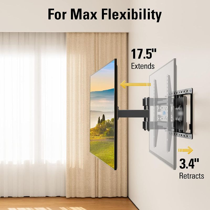 Photo 2 of Mounting Dream TV Wall Mount for 32-65 Inch TV, TV Mount with Swivel and Tilt, Full Motion TV Bracket with Articulating Dual Arms, Fits 16inch Studs, Max VESA 400X400 mm, 99lbs, MD2380
