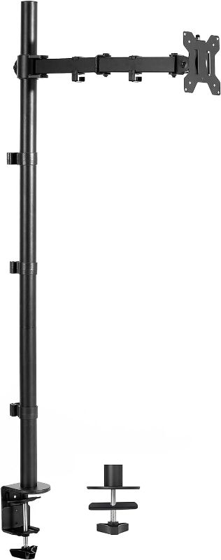 Photo 1 of Extra Tall Single Monitor Desk Mount Stand 39 inch Pole. Features Full Adjustability - Tilt and Articulation, Holds 13 to 32 inch Screens up to 22 lbs with VESA Mounting, Black, STAND-V011
