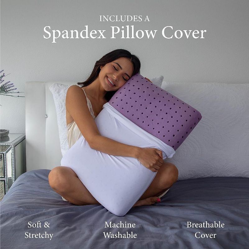 Photo 2 of Pharmedoc Cooling Memory Foam Bed Rest Pillows, 1 Pack, Ventilated Lilac Dreamer, Reading, Standard, Back and Side Sleeper Support, Sleeping Pillows for Adults
