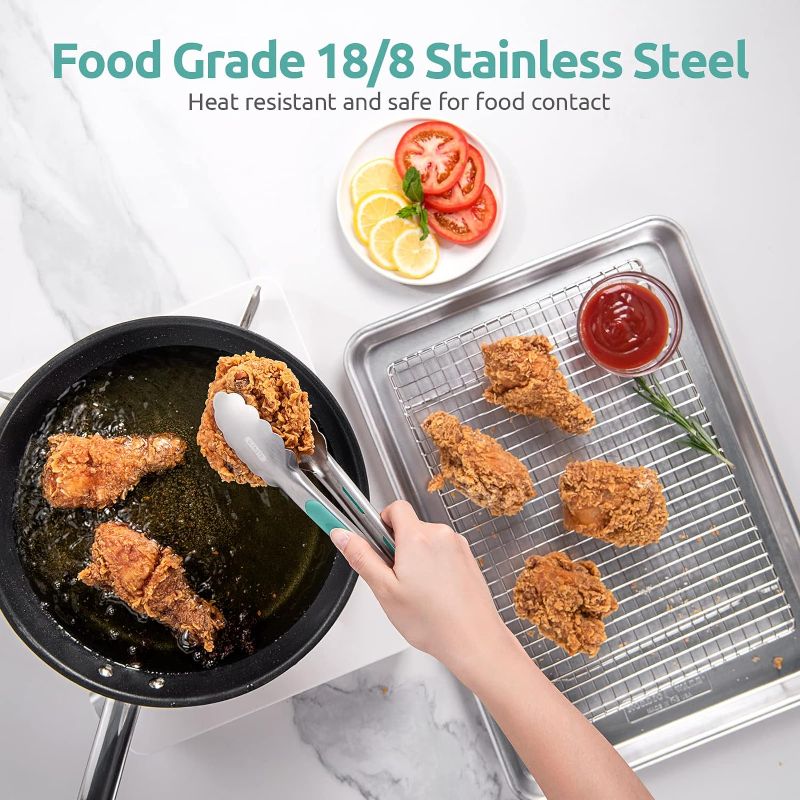 Photo 3 of 18/8 Stainless Steel Kitchen Tong: U-Taste 9 inch Heat Resistant Cooking Tong with Sturdy Metal Tips & Non Slip Silicone Handle & Smooth Locking 

