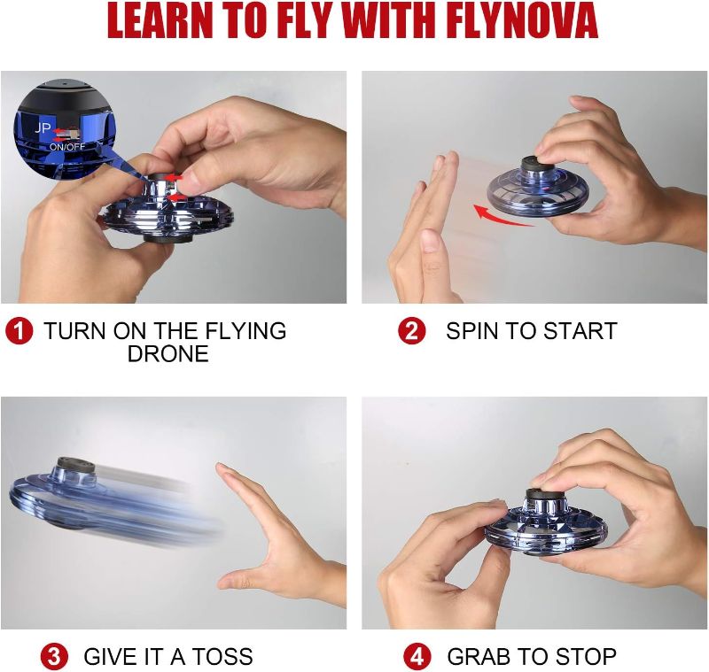 Photo 3 of FLYNOVA Cool Kids Light Up Toys, Hand Operated UFO Drones,Mini Flying Orb with Lights,Hover Boomerang Fidget Spinner,Christmas Birthday Gifts for Boys Girls Teen 8 9 10 11+ Indoor Outdoor Fun Thing
