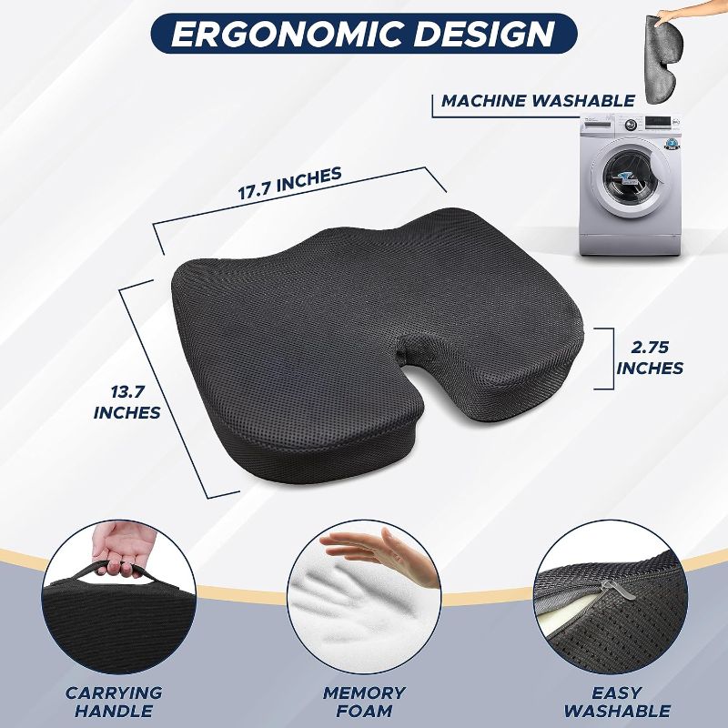 Photo 1 of EcoNour Gel Seat Cushion for Pressure Relief| Office Chair Gel Cushion for Sciatica | Ergonomic Anti-Slip & Foam Coccyx Cushion for Tailbone & Lower Back Pain
