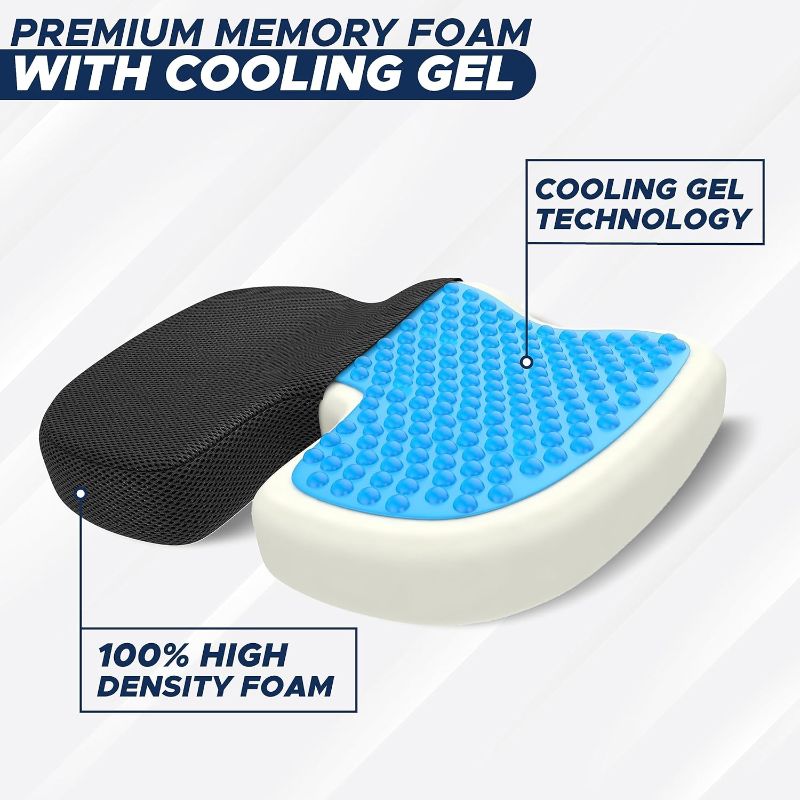 Photo 2 of EcoNour Gel Seat Cushion for Pressure Relief| Office Chair Gel Cushion for Sciatica | Ergonomic Anti-Slip & Foam Coccyx Cushion for Tailbone & Lower Back Pain
