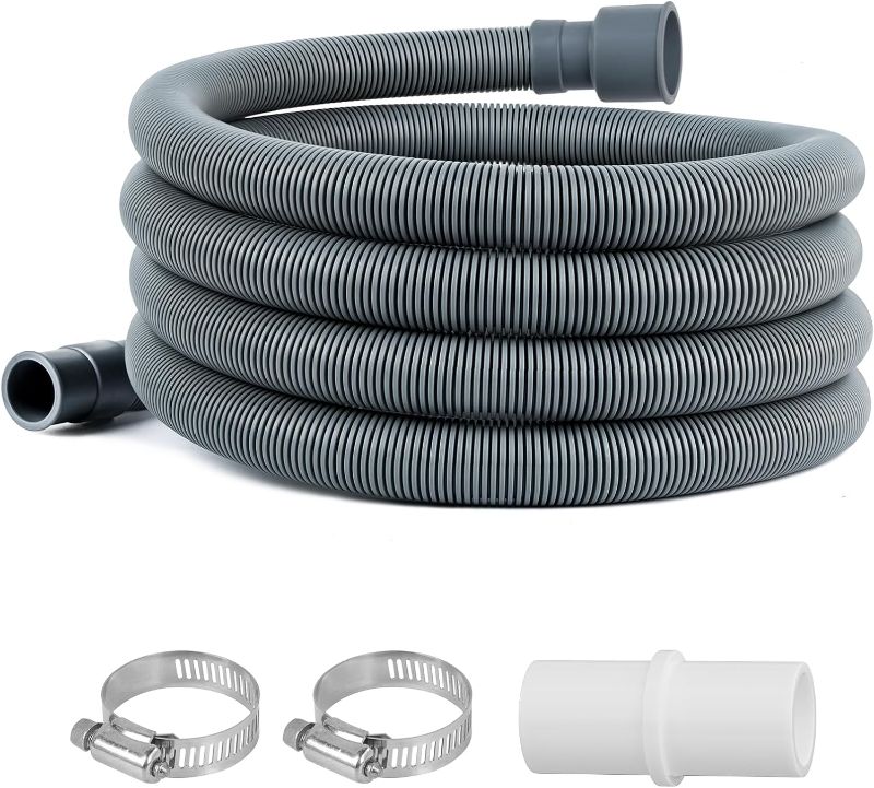 Photo 1 of JUWO 10 Ft Washing Machine Drain Hose Extension, Universal Corrugated Discharge Hose for Magic Chef, Panda, Hair, Clamps and Adapter Included, Grey
