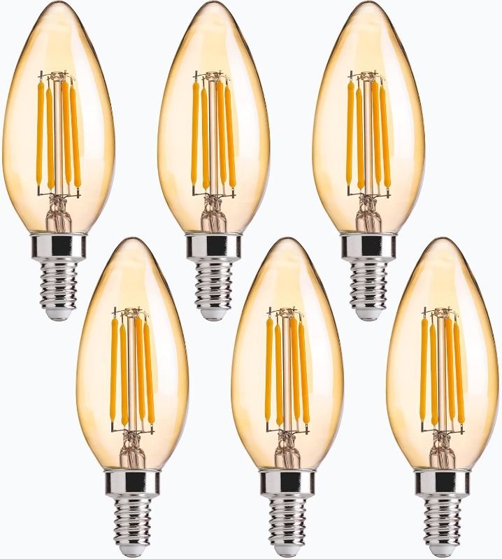 Photo 1 of FLSNT 40W Equivalent LED Chandelier Light Bulbs, Dimmable Amber LED B11 E12 Candelabra Base Bulbs, 2200K Warm White, 330LM, 6 Pack
