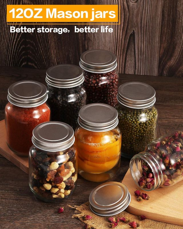 Photo 2 of 12oz Glass Jars With Lids Regular Mouth 20 Pack -Mason Jars 12 oz For Crafts, Meal Prep, Canning Jars For Food Storage Frascos De Vidrio Con Tapa Para Conservas-with 20 Chalkboard Stickers-Silver Lid
