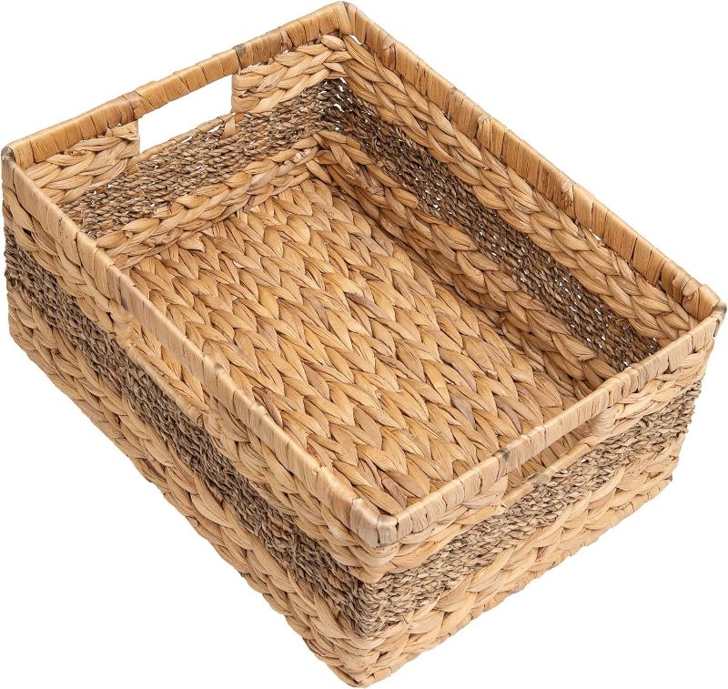 Photo 1 of StorageWorks Jumbo Rectangular Wicker Basket, Water Hyacinth and Seagrass Storage Basket with Built-in Handles, 1 Pack
