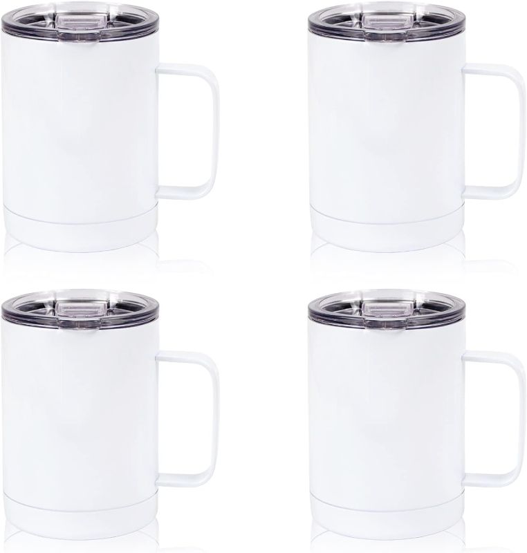 Photo 1 of MAIKESUB 4 Pcs Sublimation Mugs Stainless Steel Coffee Tumbler Double Wall Sublimation Blanks Coffee Mugs with Handle and Sliding Lid 12 oz Double Wall Vacuum Insulated for Travel Mug
