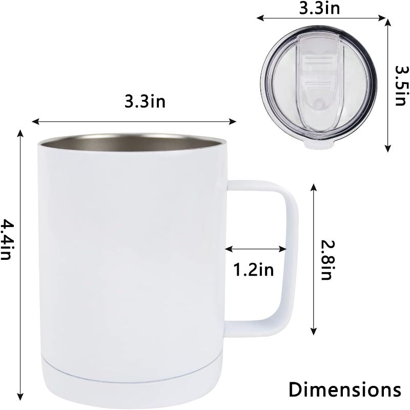 Photo 2 of MAIKESUB 4 Pcs Sublimation Mugs Stainless Steel Coffee Tumbler Double Wall Sublimation Blanks Coffee Mugs with Handle and Sliding Lid 12 oz Double Wall Vacuum Insulated for Travel Mug
