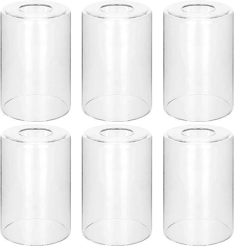 Photo 1 of 6 Pack Clear Glass Shades Replacement,5.51in Height,3.94in Diameter,1.65in Fitter,High Transmittance Cylinder Glass Lampshade Replacement for Pendant Light Floor lamps Chandelier Wall Sconces

