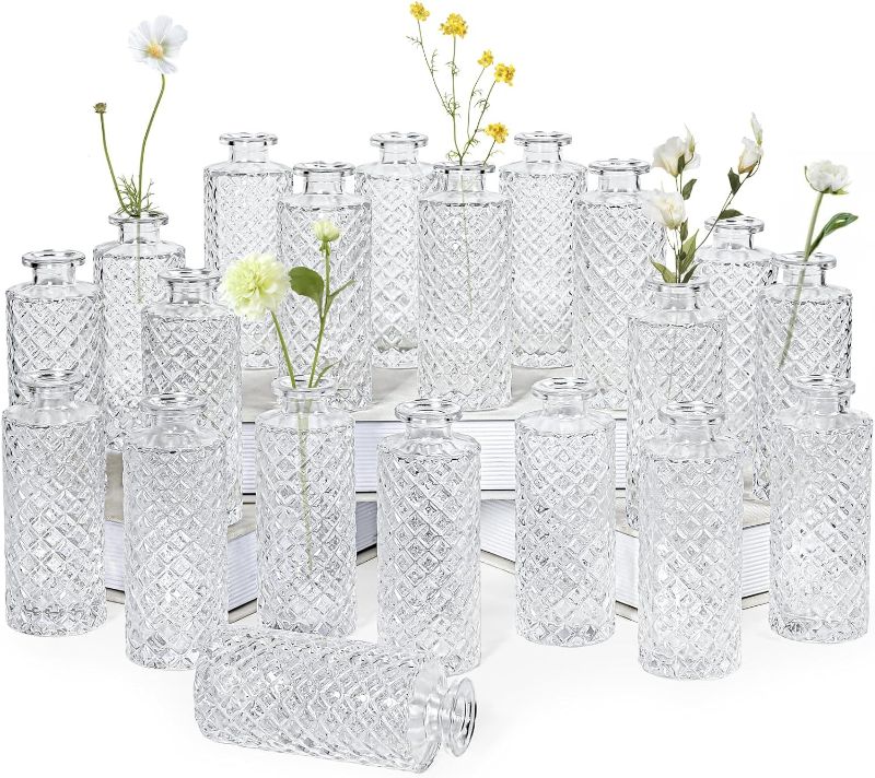 Photo 1 of Clear Glass  Vase, 12 Pack Living Bud Vases, Small Diamond Bud Vases in Bulk, Mini Flowers Vases for Table Centerpiece, Office, Wedding Reception, Home Decor