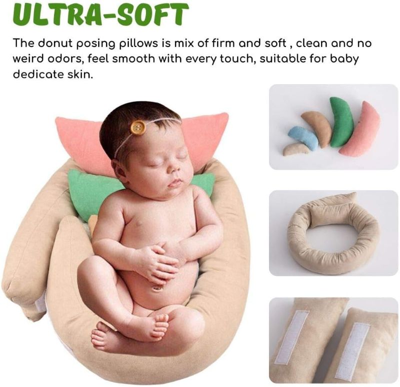 Photo 2 of Newborn Photography Props, Ultra-Soft Baby Donut Posing Pillows, Professional Baby Photo Props Set Fits 0-6 Months Baby,Pack of 6, Multicolor
