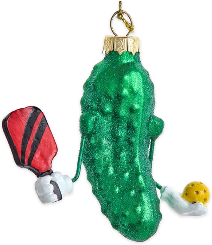 Photo 1 of Kurt S. Adler Glass Pickleball Pickle Ornament 3 Inch
