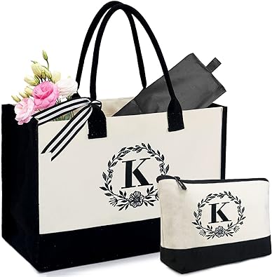 Photo 1 of BeeGreen Initial Canvas Tote Bag for Women Personalized Gifts for Birthday Mother
