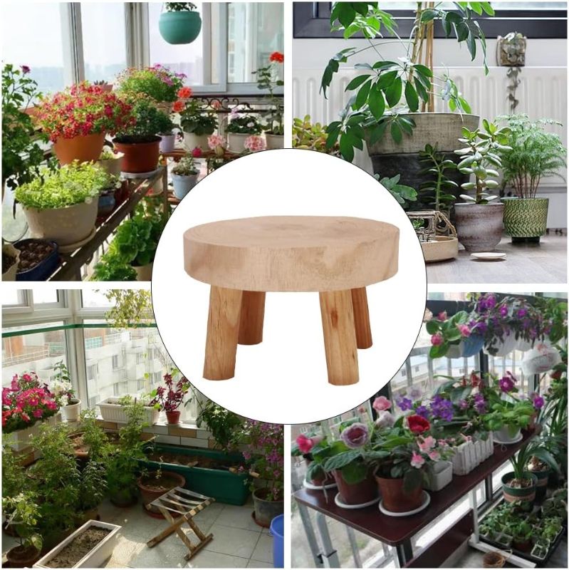 Photo 3 of AOTISBAO 5.5IN Small Solid Wood Garden Plant Pot Riser Display Stands Flower Pot Holder Indoor Round Plant Stand for Indoor Outdoor Patio Garden(Mini Models)
