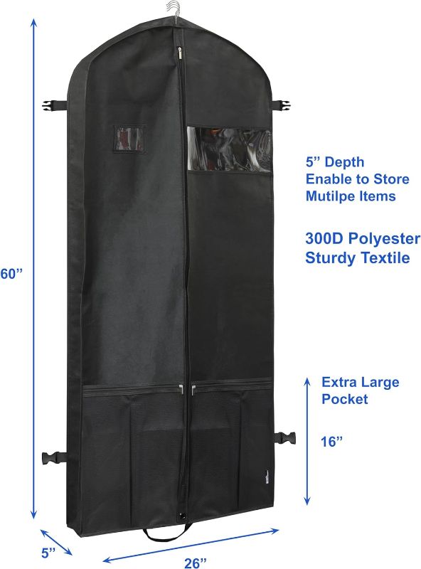 Photo 2 of SimpleHouseware 60-Inch Heavy Duty Garment Bag w/Pocket for Suits, Tuxedos, Dresses, Coats
