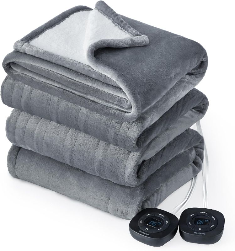 Photo 1 of Bedsure Flannel Electric Blanket King - Flannel Heated Blanket with 10 Heat Settings, Heating Blanket with 10 Time Settings, 8 hrs Timer Auto Shut Off, and Dual Control (100x90 inches, Grey)
