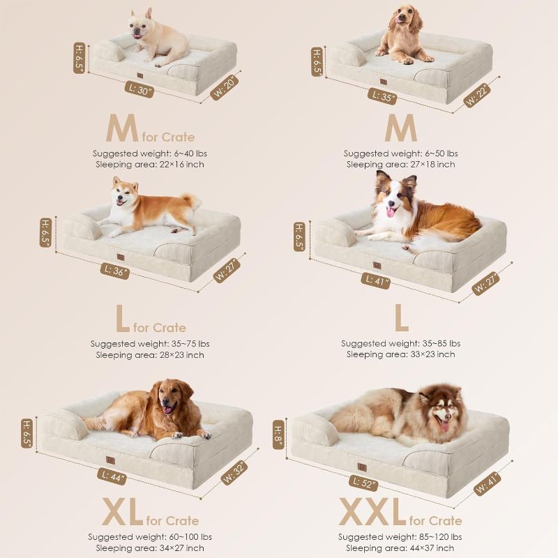 Photo 1 of EHEYCIGA Orthopedic Dog Beds for Large Dogs, Waterproof Memory Foam Large Dog Bed with Sides, Non-Slip Bottom and Egg-Crate Foam Large Dog Couch Bed with Washable Removable Cover, Beige

