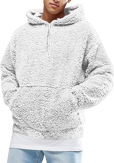 Photo 1 of Runcati Mens Fuzzy Sherpa Pullover Hoodie Sweatshirts Long Sleeve Sport Front Pocket Military Fall Outwear Winter Hooded
