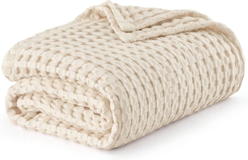 Photo 1 of Bedsure Cooling Cotton Waffle King Size Blanket - Lightweight Breathable Blanket of Rayon Derived from Bamboo for Hot Sleepers, Luxury Throws for Bed, Couch and Sofa, Beige, 104x90 Inches
