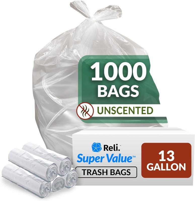 Photo 1 of Reli. SuperValue 13 Gallon Trash Bags | 1000 Count Bulk | Tall Kitchen | Can Liners | Clear Multi-Use Garbage Bags
