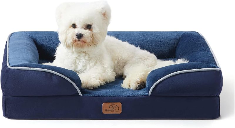 Photo 1 of Bedsure Orthopedic Dog Bed for Medium Dogs - Waterproof Sofa Bed Medium, Supportive Foam Pet Couch Bed with Removable Washable Cover, Waterproof Lining and Nonskid Bottom, Navy Blue

