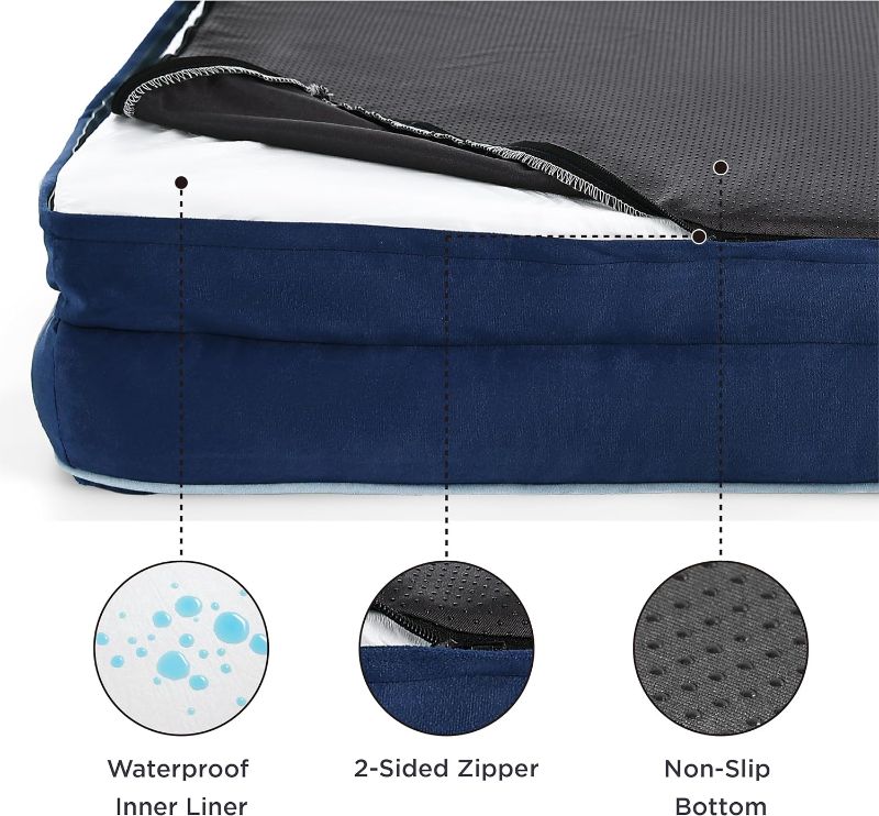 Photo 3 of Bedsure Orthopedic Dog Bed for Medium Dogs - Waterproof Sofa Bed Medium, Supportive Foam Pet Couch Bed with Removable Washable Cover, Waterproof Lining and Nonskid Bottom, Navy Blue
