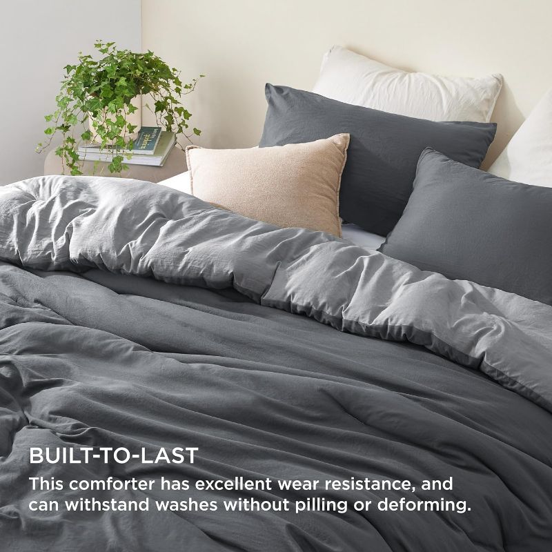 Photo 3 of Bedsure Bedding Comforter Sets Queen, Reversible Grey Prewashed Bed Comforter for All Seasons, 3 Pieces Warm Soft Bed Set, 1 Lightweight Comforter (90"x90") and 2 Pillowcases (20"x26")
