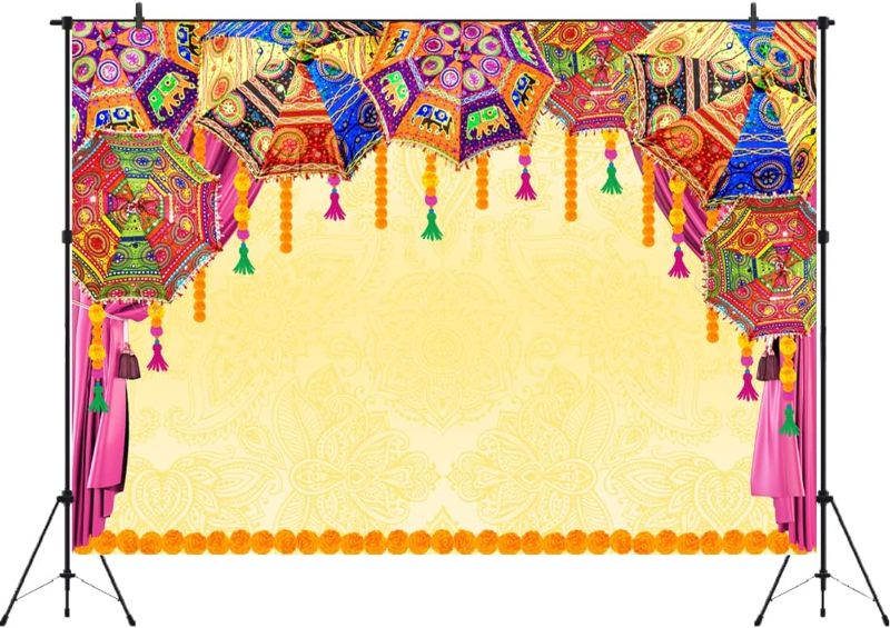 Photo 2 of Aperturee Macrame Indian Traditional Wedding Backdrop 7x5ft Orange Flower Marigold Hindu Marriage Curtain Photography Background Party Decoration Bridal Shower Ceremony Decor Photo Booth Studio Props
