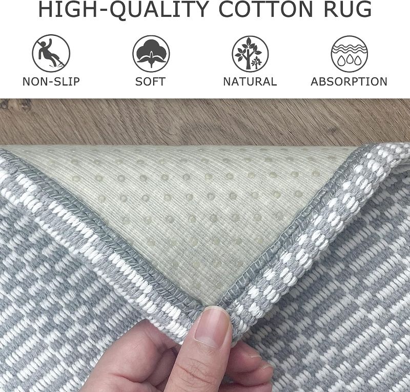 Photo 3 of KOZYFLY Washable Area Rug for Living Room 5x7 Ft Bedroom Rug with Runner Backing Thin Light Grey Rugs Cotton Dining Room Rug, Floor Carpet for Living Room Dining Room Bedroom
