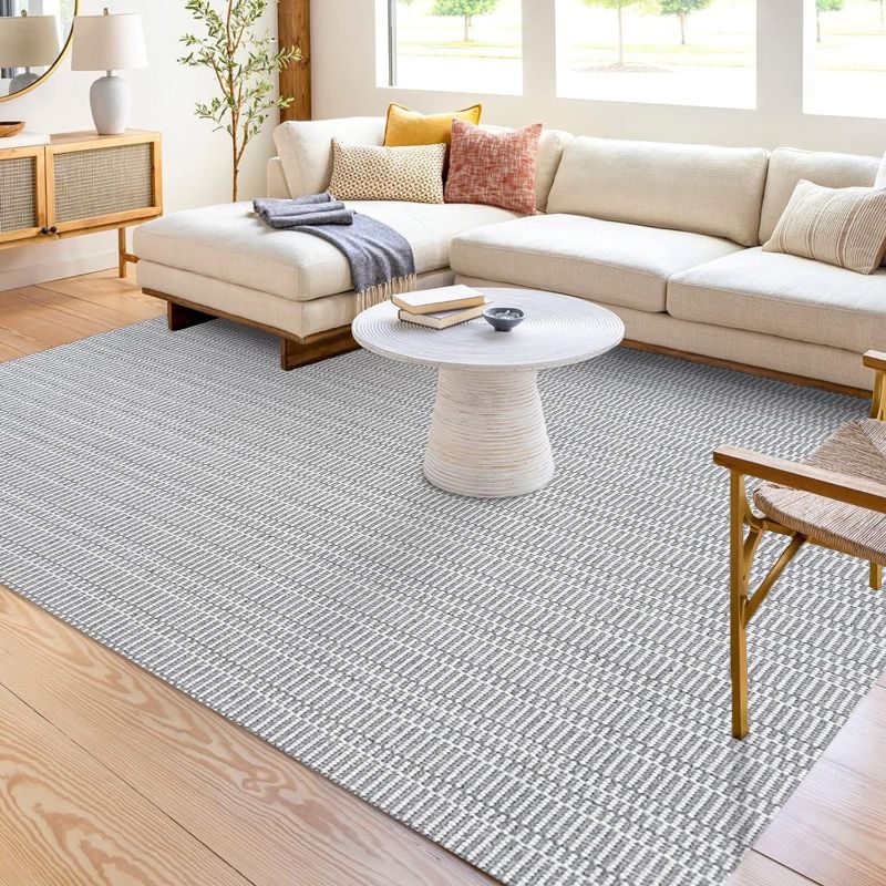 Photo 1 of KOZYFLY Washable Area Rug for Living Room 5x7 Ft Bedroom Rug with Runner Backing Thin Light Grey Rugs Cotton Dining Room Rug, Floor Carpet for Living Room Dining Room Bedroom
