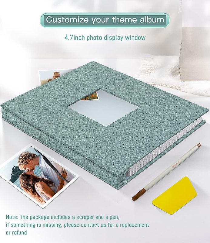 Photo 2 of Popotop Photo Album Self Adhesive with Picture Display Window,40 Pages DIY Scrapbook Album for 4x6 8x10 Picture,Linen Cover Memory Book for Baby Wedding, with Scraper and Metallic Pen
