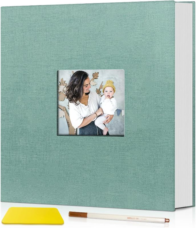 Photo 1 of Popotop Photo Album Self Adhesive with Picture Display Window,40 Pages DIY Scrapbook Album for 4x6 8x10 Picture,Linen Cover Memory Book for Baby Wedding, with Scraper and Metallic Pen
