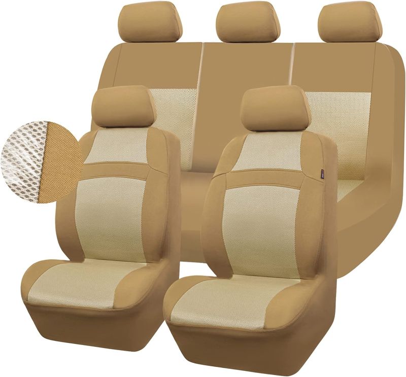 Photo 1 of CAR PASS Seat Cover Full Sets, 3D Air Mesh Car Seat Cover with 5mm Composite Sponge Inside,Airbag Compatible Universal Fit for SUV,Vans,sedans, Trucks, Automotive Interior Covers (Pure Beige)
