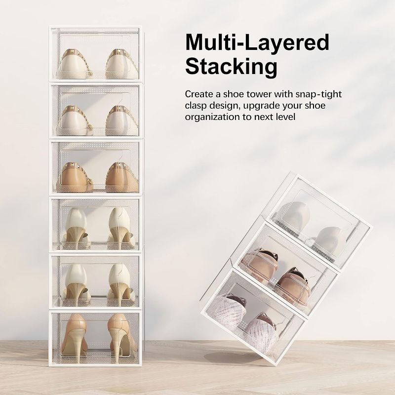Photo 3 of SEE SPRING Large 12 Pack Shoe Storage Box, Clear Plastic Stackable Shoe Organizer for Closet, Space Saving Foldable Shoe Rack Sneaker Container Bin Holder
