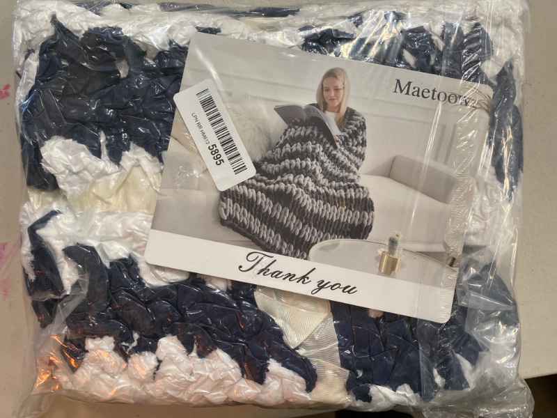 Photo 3 of Maetoow Chenille Chunky Knit Blanket Throw ?50×60 Inch?, Handmade Warm & Cozy Blanket Couch, Bed, Home Decor, Soft Breathable Fleece Banket, Christmas Thick and Giant Yarn Throws, Navy & White
