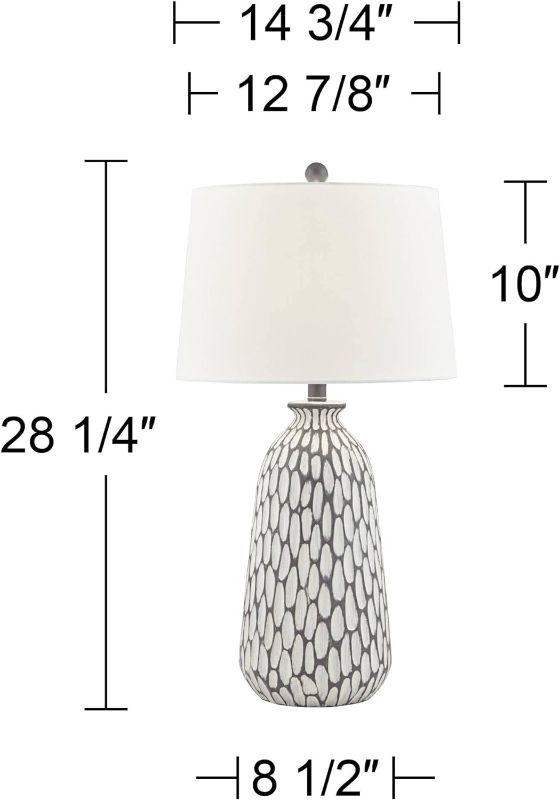 Photo 3 of 360 Lighting Carlton Modern Coastal Table Lamps 28 1/4" Tall Set of 2 Gray Wash Off White Fabric Tapered Drum Shade for Living Room Bedroom House Bedside Nightstand Home Office Family
