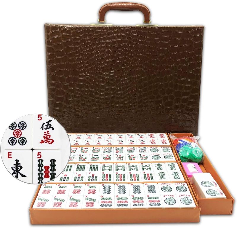 Photo 1 of American Mahjong Game Set 166 White Engraved Tiles for Western Mah Jong, Mah jongg Play with Traveler Size Carrying Case, Dices, Chips, Manual,Win indicator. / Racks and Pushers not included
