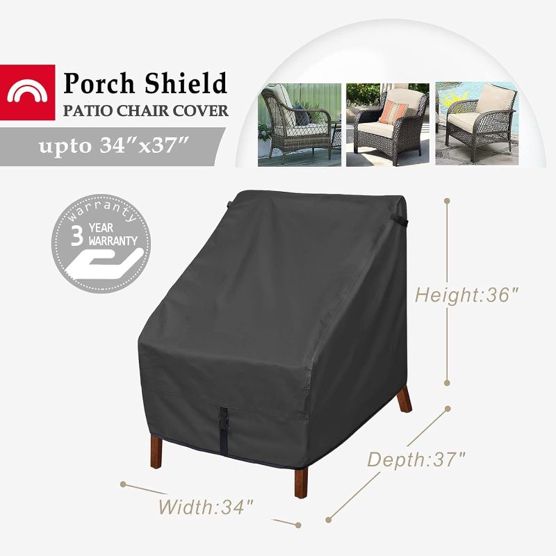 Photo 2 of Porch Shield Patio Chair Covers - Waterproof Outdoor Lounge Deep Seat Adirondack Chair Cover 2 Pack - 34W x 37D x 36H inch, Black
