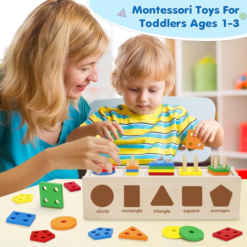 Photo 2 of Jumlys Montessori Toys for Toddler 1, 2, 3 Year Old, Wooden Color & Shape Sorting Matching Box, Early Learning Toys for 12-18 Month, Age 1-3, Ideal Christmas, Birthday Gifts for Boy & Girl
