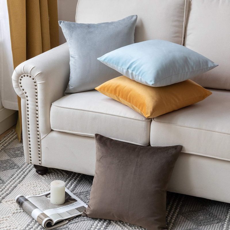 Photo 1 of Phantoscope Pack of 2 Velvet Decorative Throw Pillow Covers Soft Solid Square Cushion Case for Couch Beige 18 x 18 inches 45 x 45 cm
