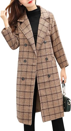Photo 1 of Tanming Women's Notch Lapel Double Breasted Wool Blend Mid Long Pea Trench Coat
