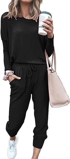 Photo 1 of PRETTYGARDEN Women's 2024 Fall Two Piece Outfit Long Sleeve Crewneck Pullover Tops and Long Pants Tracksuit
