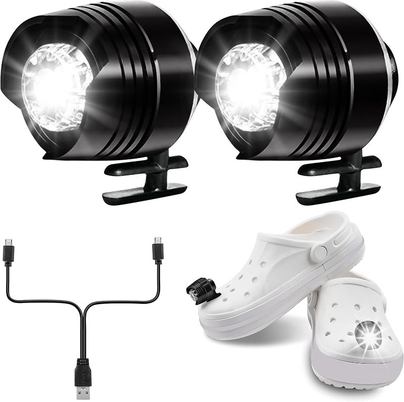 Photo 1 of Rechargeable Croc Lights, 2 Pack LED Croc Lights for Shoes, Waterproof Aluminum Alloy Croc Accessories, Croc Headlights for Boys, Girls, Men, Women, Adults, Kids (Black)
