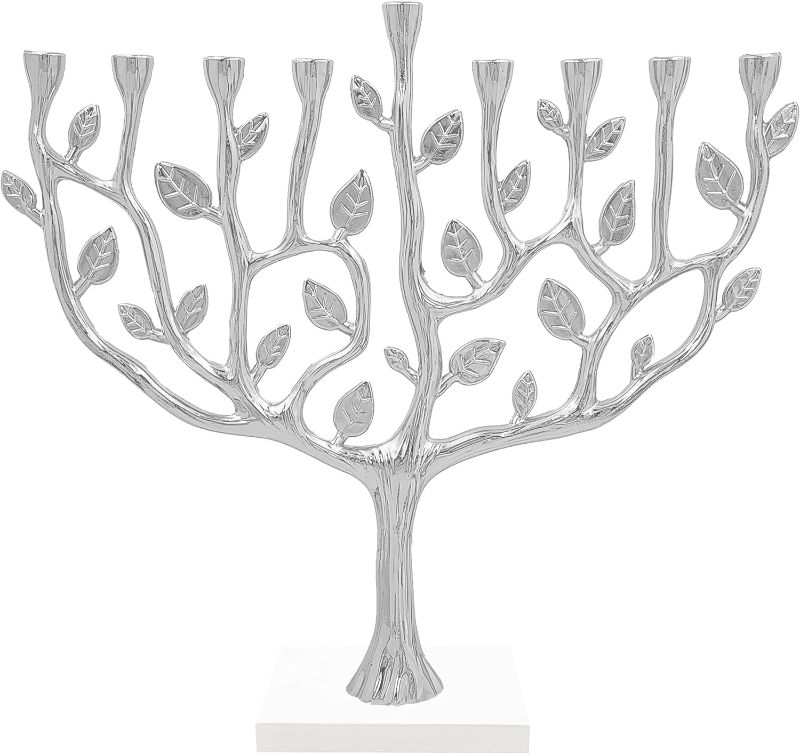 Photo 1 of Hanukkah Menorah Tree of Life with Stone Base (Silver)
